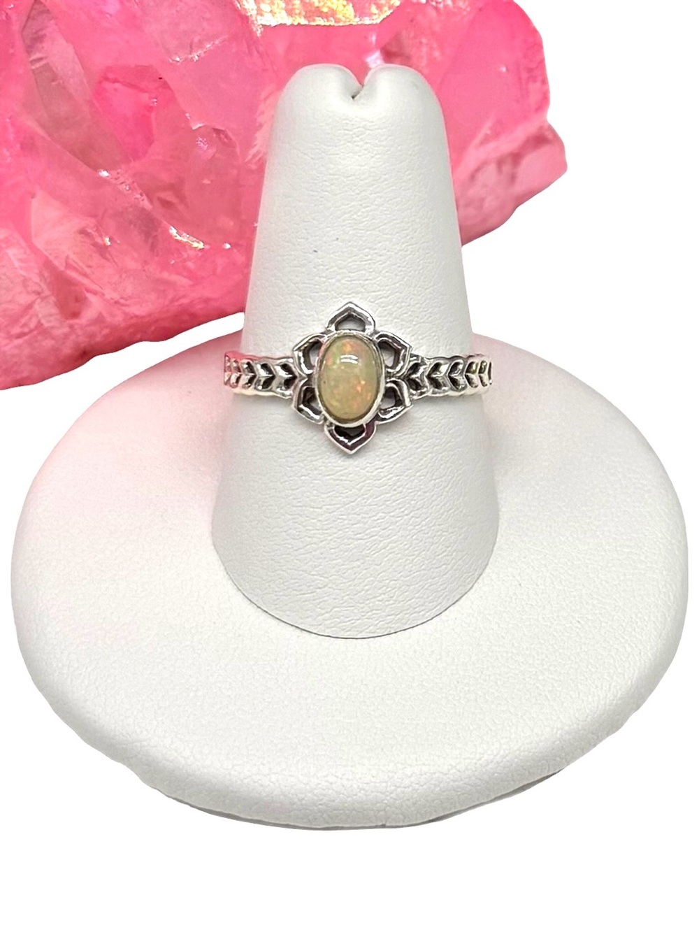 Ethiopian Fire Opal Ring Size 8 Solid 925 Sterling Silver Dainty